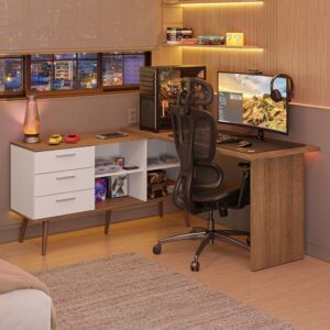 Escrivaninha Em L Mesa Para Computador Gamer 3 Gavetas