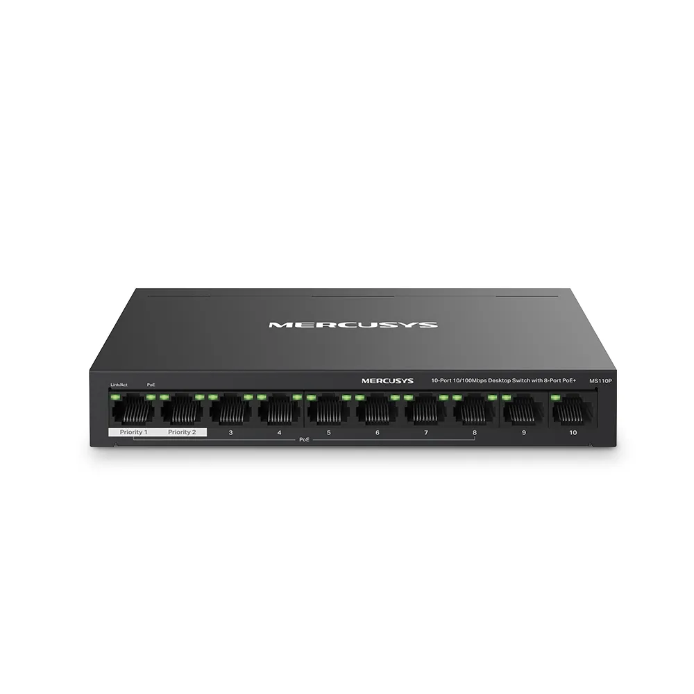 Switch Mercusys MS110P 10 Portas RJ45 10/100Mbps, 8 Portas PoE+, 65W - MCS0042